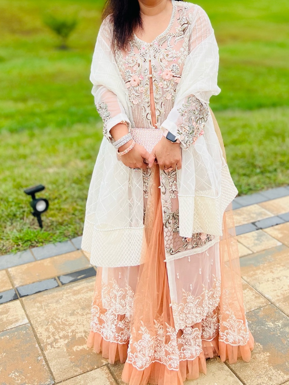 Gorgeous Tea Pink Long Maxi Dress with a front open style straight jacket .